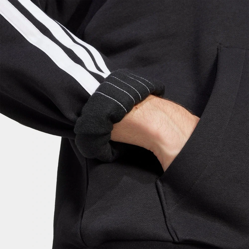 Adidas Essentials 3-Stripes Fleece Pullover Hoodie Mens Large Black White NEW
